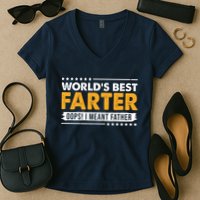 Worlds Best Farter Oops I Meant Father Funny Women's V-Neck T-Shirt
