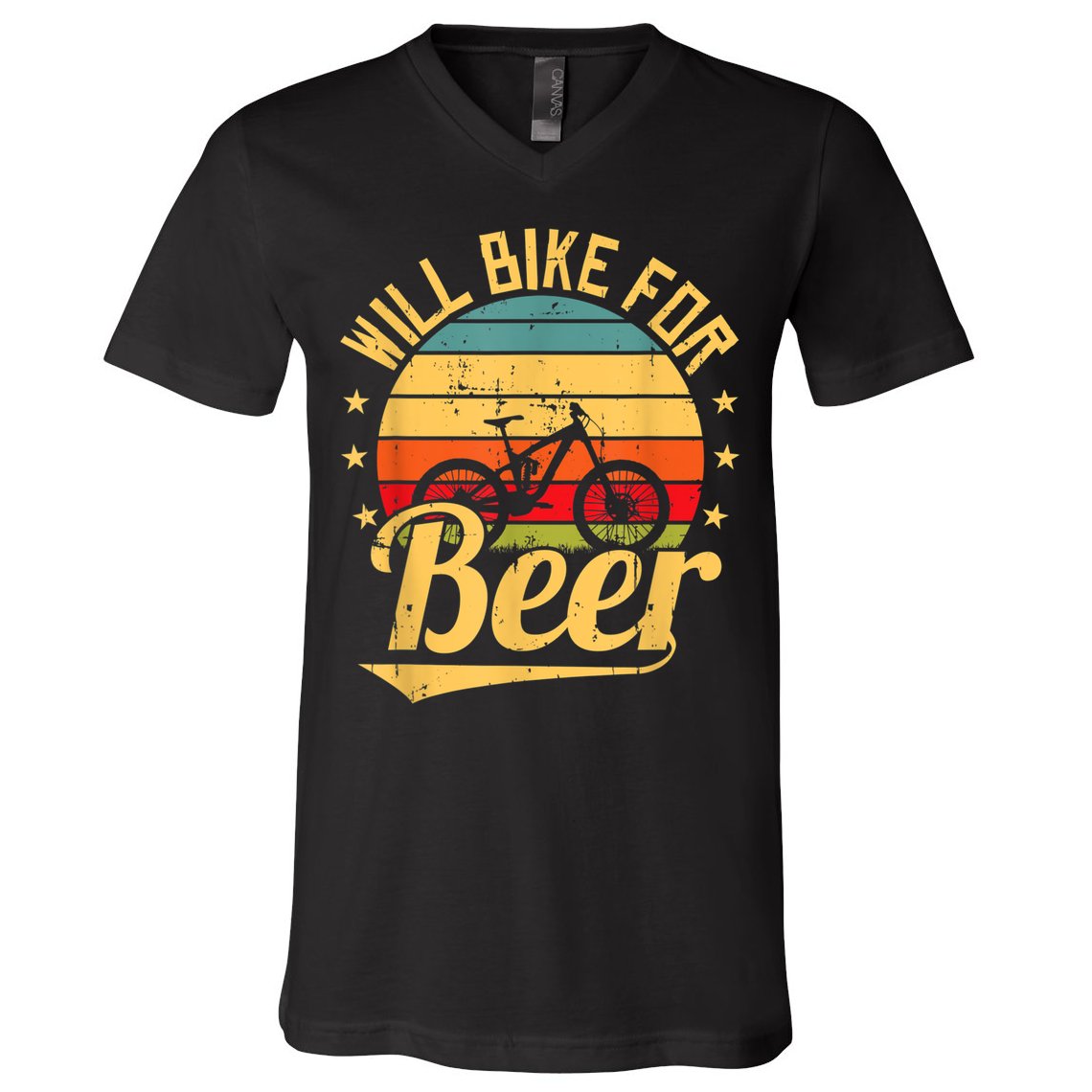 Will Bike For Beer Funny Bike Lovers Biking Vintage V-Neck T-Shirt