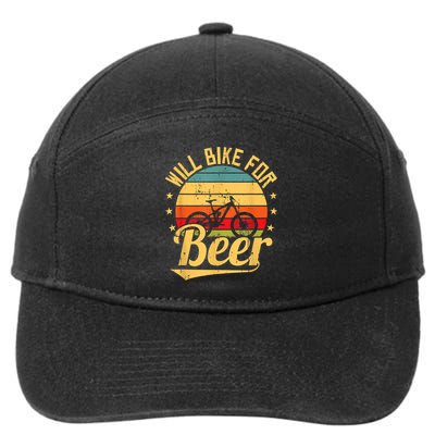 Will Bike For Beer Funny Bike Lovers Biking Vintage 7-Panel Snapback Hat