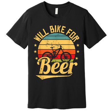 Will Bike For Beer Funny Bike Lovers Biking Vintage Premium T-Shirt
