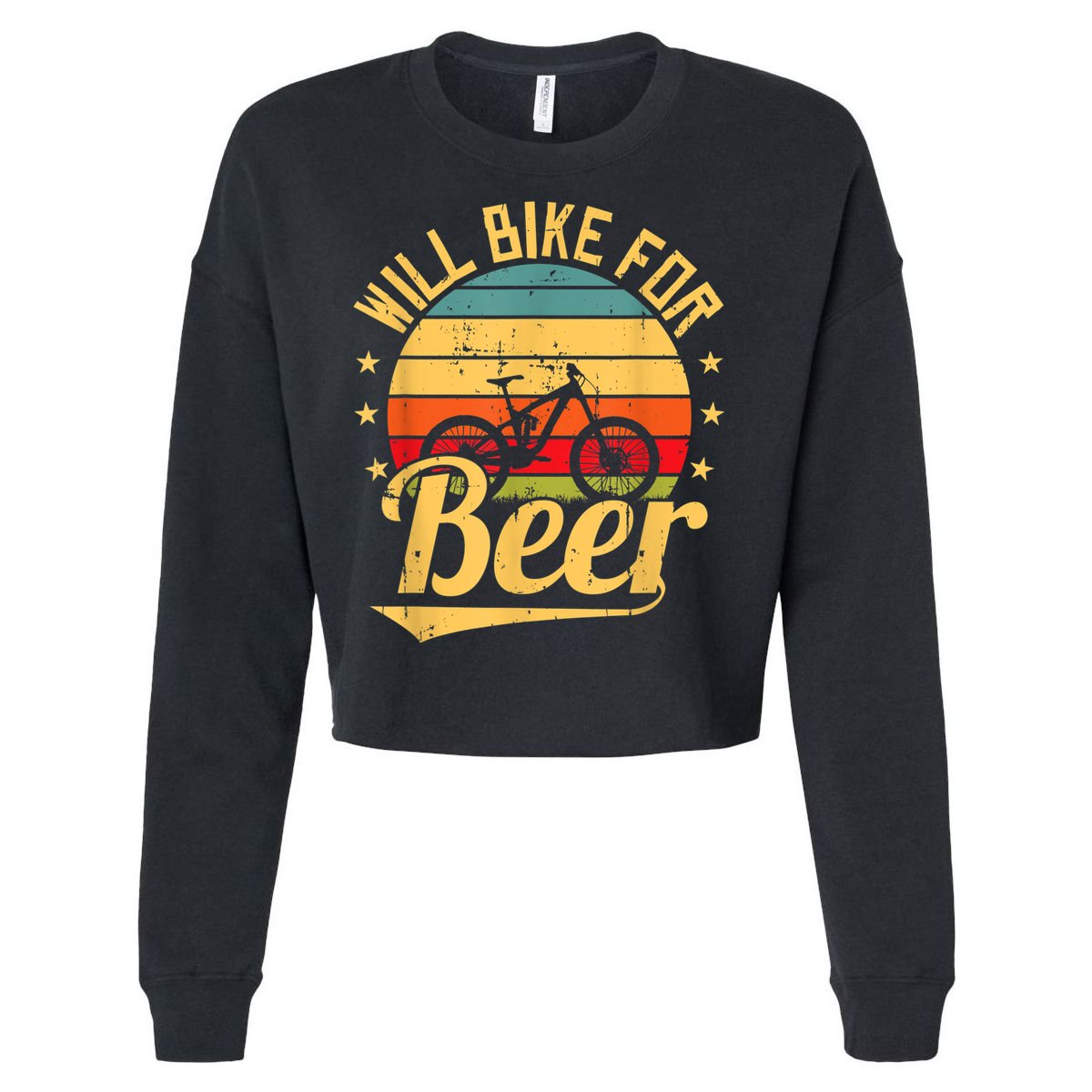 Will Bike For Beer Funny Bike Lovers Biking Vintage Cropped Pullover Crew