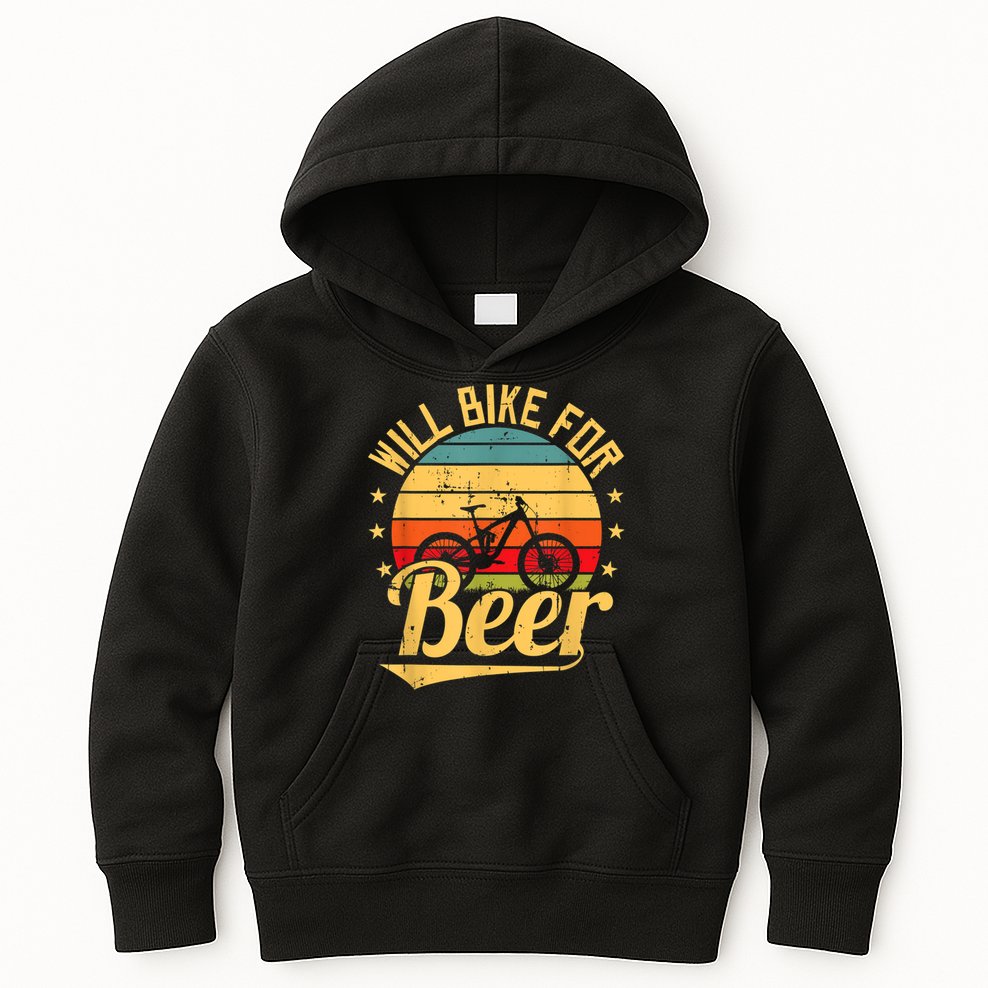 Will Bike For Beer Funny Bike Lovers Biking Vintage Kids Hoodie