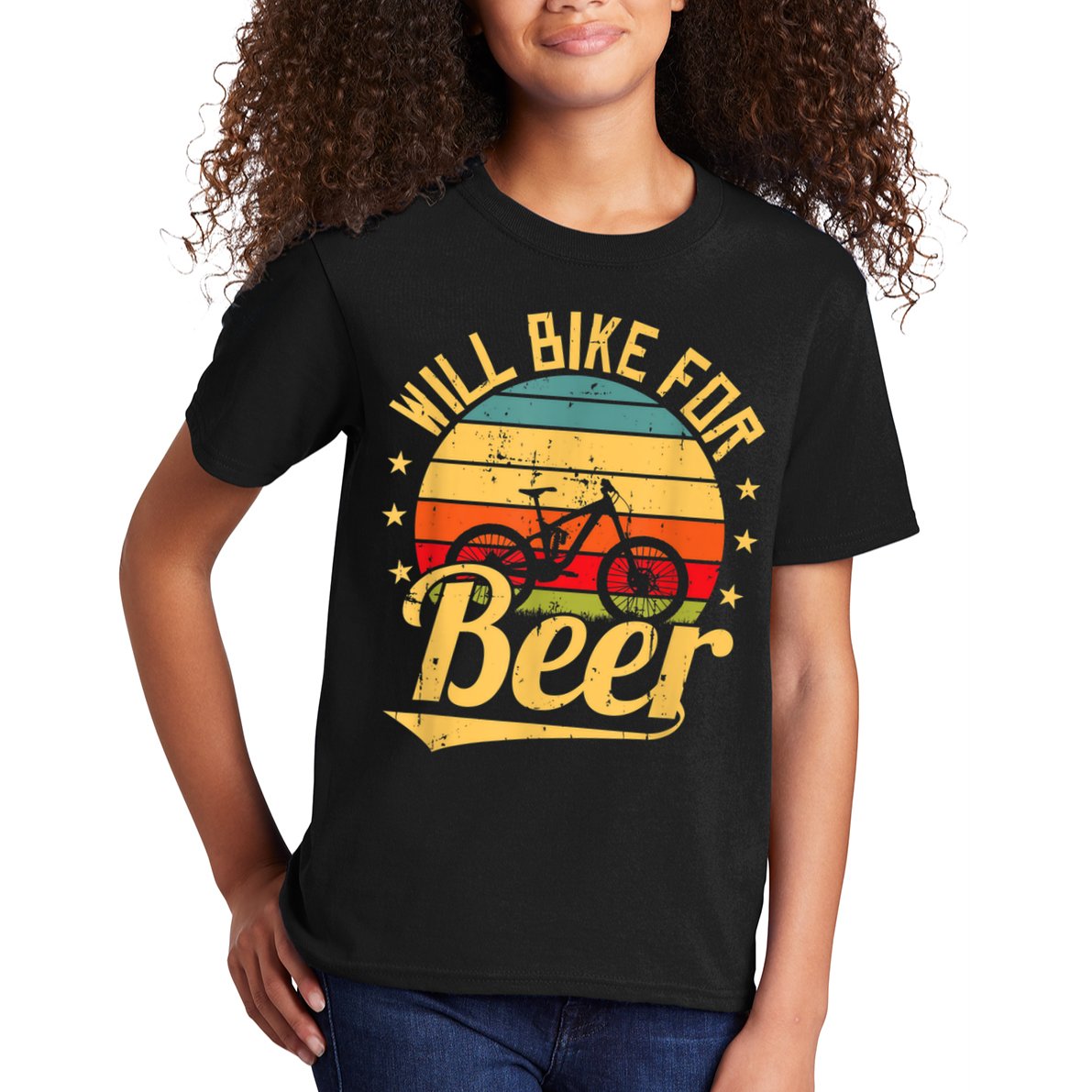 Will Bike For Beer Funny Bike Lovers Biking Vintage Kids T-Shirt