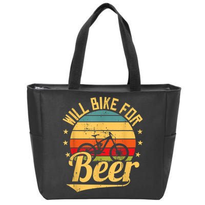 Will Bike For Beer Funny Bike Lovers Biking Vintage Zip Tote Bag