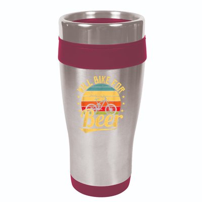 Will Bike For Beer Funny Bike Lovers Biking Vintage 16oz Travel Tumbler