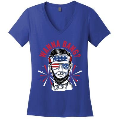 Wanna Bang? Fireworks Director Lincoln Gift Women's V-Neck T-Shirt