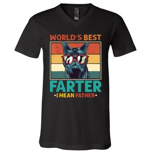 Worlds Best Farter I Mean Father Best Cat Dad Ever V-Neck T-Shirt