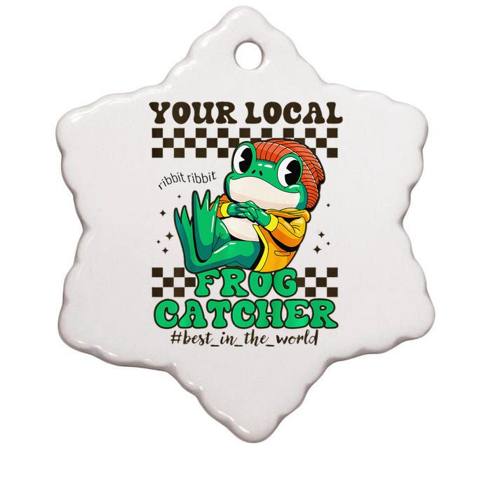 WorldS Best Frogcatcher Funny Frog Hunter Ceramic Star Ornament