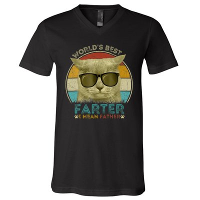 Worlds Best Farter I Mean Father Best Cat Dad Ever V-Neck T-Shirt