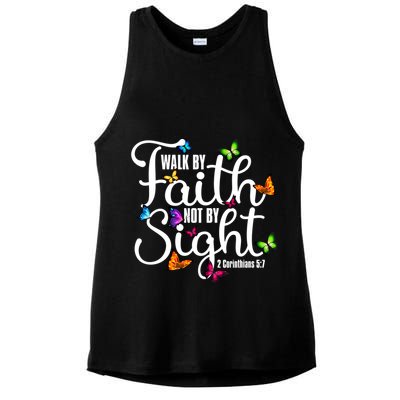 Walk By Faith Not By Sight 2 Corinthians 5 7 Butterfly Art Gift Ladies PosiCharge Tri-Blend Wicking Tank