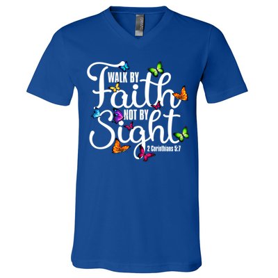Walk By Faith Not By Sight 2 Corinthians 5 7 Butterfly Art Gift V-Neck T-Shirt