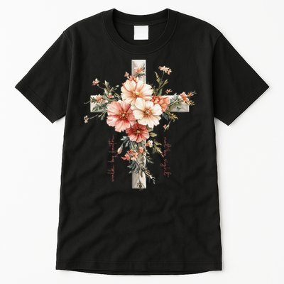 Walk By Faith Not By Sight Floral Cross Jesus Easter Women Tall T-Shirt