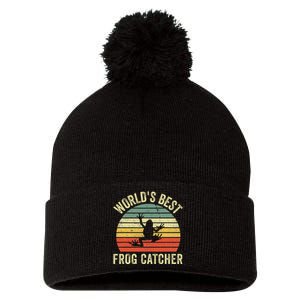 WorldS Best Frog Catcher Frog Hunter Pom Pom 12in Knit Beanie