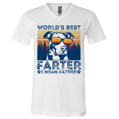 Worlds Best Farter I Mean Father Best Dad Ever Cool Dog V-Neck T-Shirt