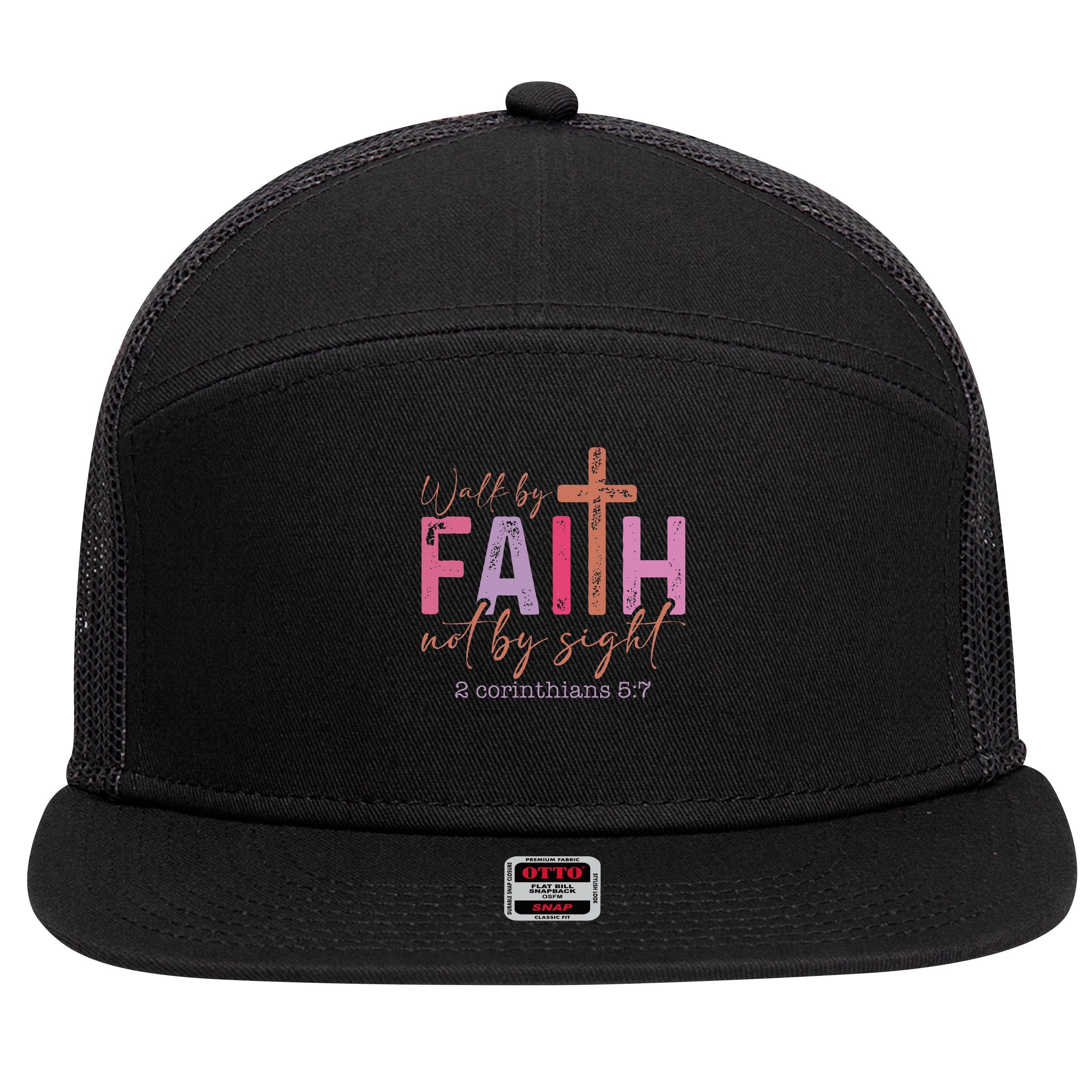 Walk By Faith Not By Sight God Faith Jesus 2 7 Panel Mesh Trucker Snapback Hat