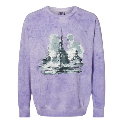 Warship Battleship Formation Naval Warfare Colorblast Crewneck Sweatshirt