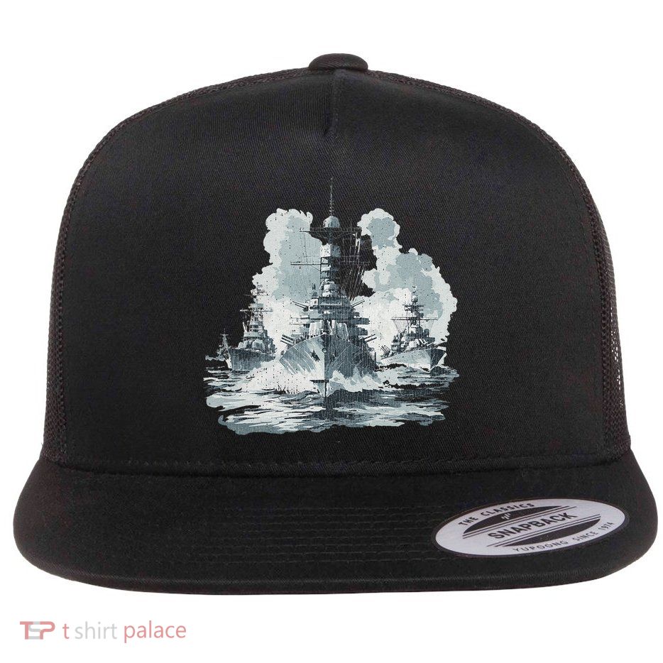 Warship Battleship Formation Naval Warfare Flat Bill Trucker Hat