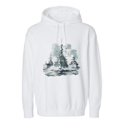 Warship Battleship Formation Naval Warfare Garment-Dyed Fleece Hoodie