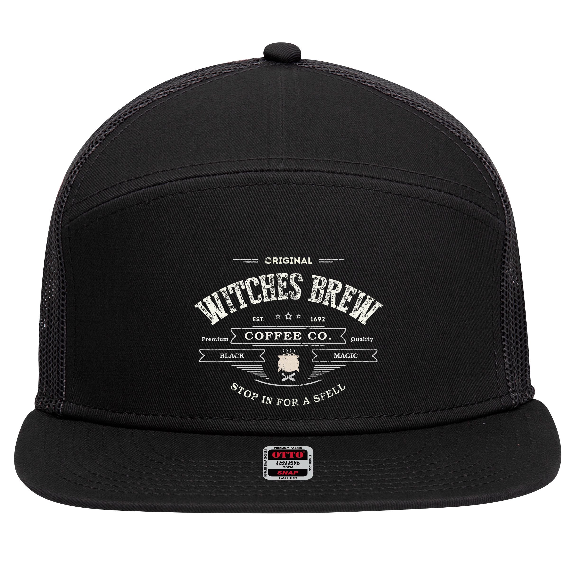 Witches Brew Funny 1692 Coffee Company Black Magic Co 7 Panel Mesh Trucker Snapback Hat