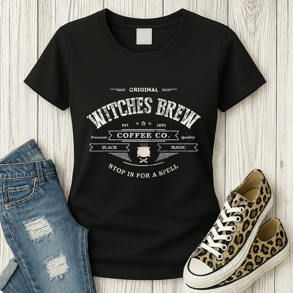 Witches Brew Funny 1692 Coffee Company Black Magic Co Womens T-Shirt