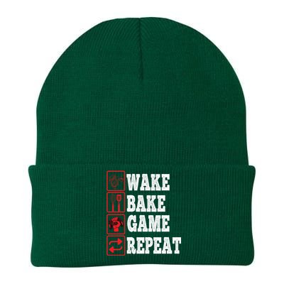 Wake Bake Game Repeat Gamer Design Gaming Symbols Funny Gift Knit Cap Winter Beanie