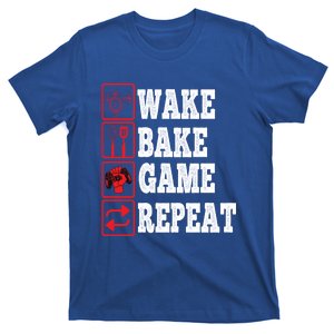 Wake Bake Game Repeat Gamer Design Gaming Symbols Funny Gift T-Shirt