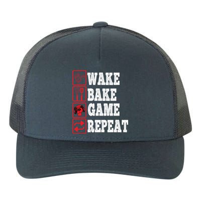 Wake Bake Game Repeat Gamer Design Gaming Symbols Funny Gift Yupoong Adult 5-Panel Trucker Hat