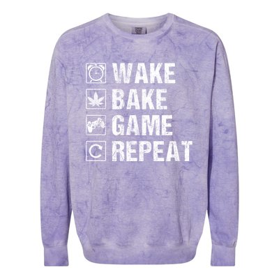 Wake Bake Game Repeat Video Game Weed Smoker Pot Gift Colorblast Crewneck Sweatshirt