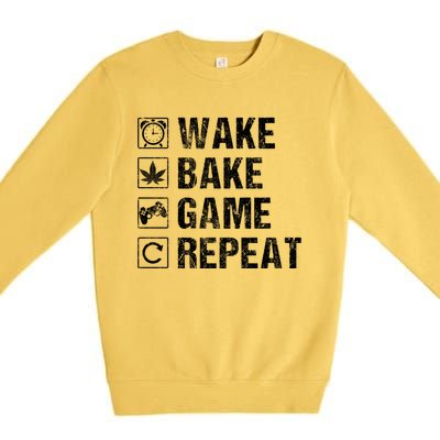 Wake Bake Game Repeat Video Game Weed Smoker Pot Gift Premium Crewneck Sweatshirt