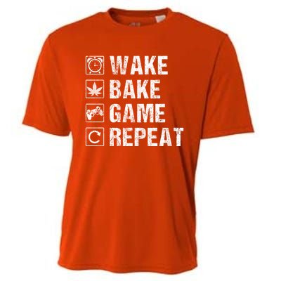 Wake Bake Game Repeat Video Game Weed Smoker Pot Gift Cooling Performance Crew T-Shirt