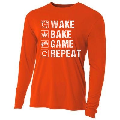 Wake Bake Game Repeat Video Game Weed Smoker Pot Gift Cooling Performance Long Sleeve Crew