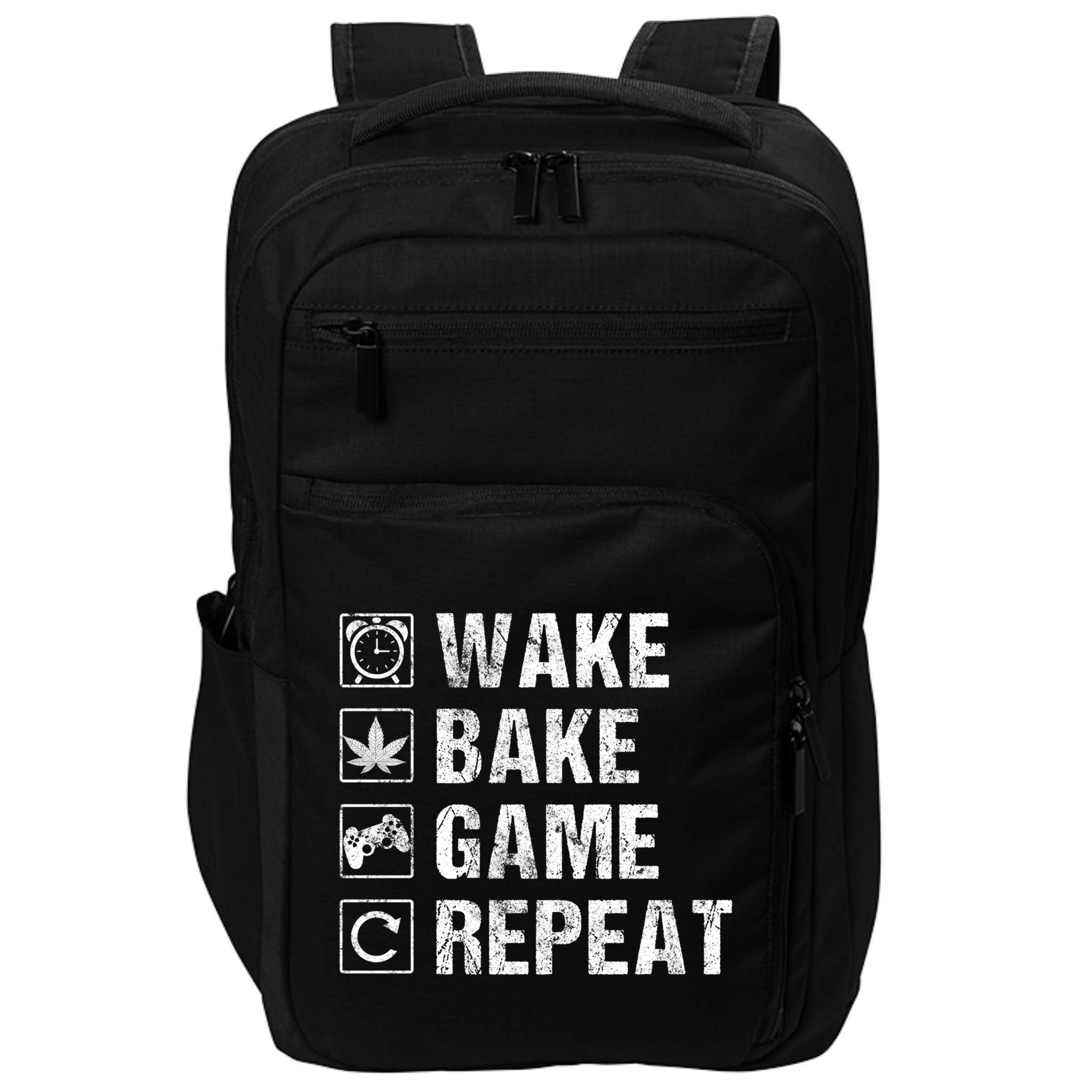 Wake Bake Game Repeat Video Game Weed Smoker Pot Gift Impact Tech Backpack