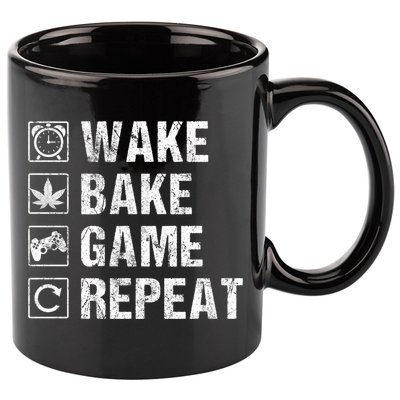 Wake Bake Game Repeat Video Game Weed Smoker Pot Gift 11oz C Handle Ceramic Mug