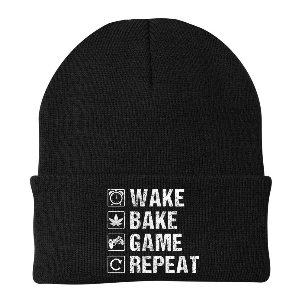 Wake Bake Game Repeat Video Game Weed Smoker Pot Gift Beanie