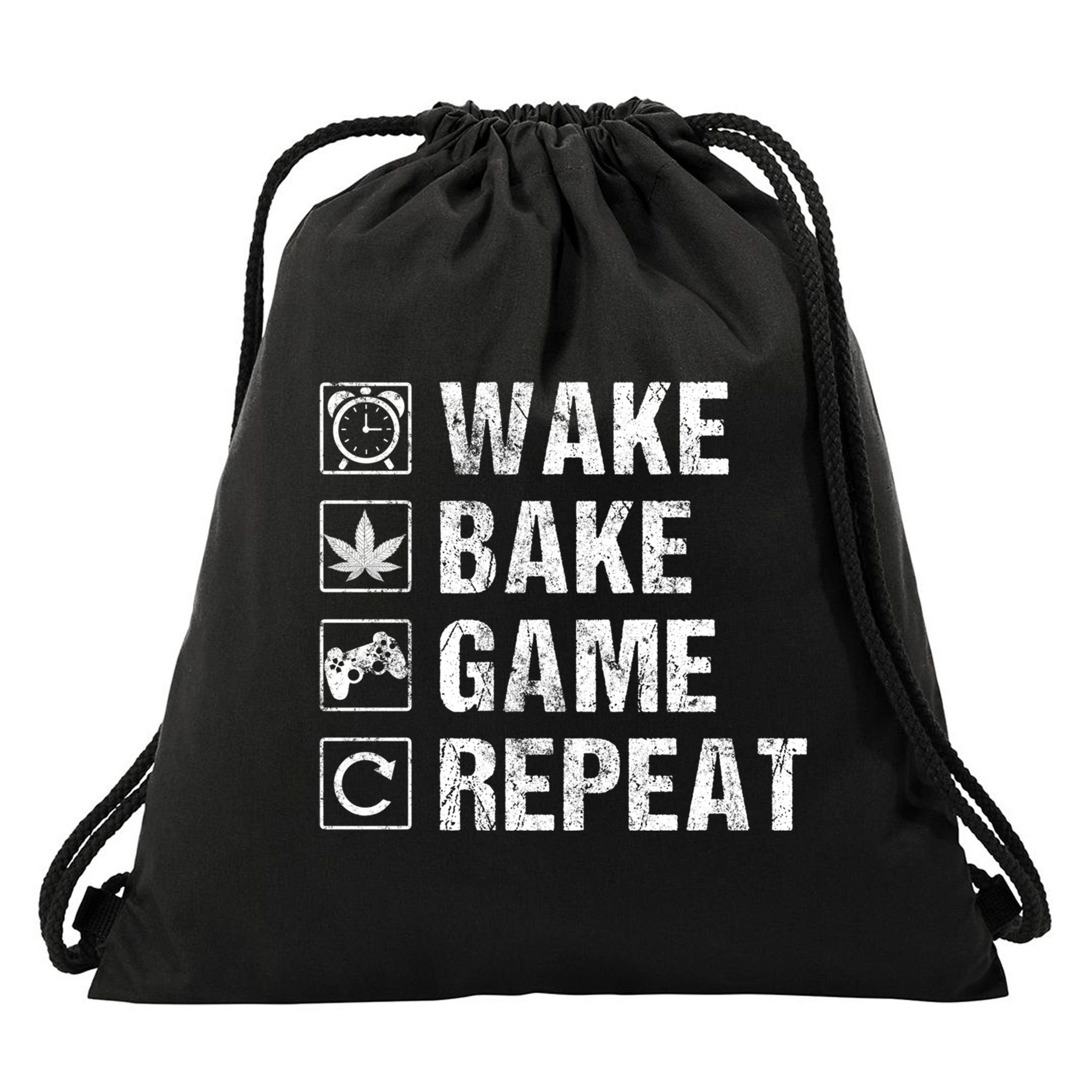 Wake Bake Game Repeat Video Game Weed Smoker Pot Gift Drawstring Bag