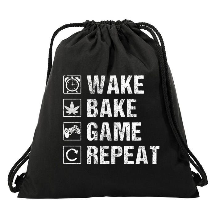Wake Bake Game Repeat Video Game Weed Smoker Pot Gift Drawstring Bag