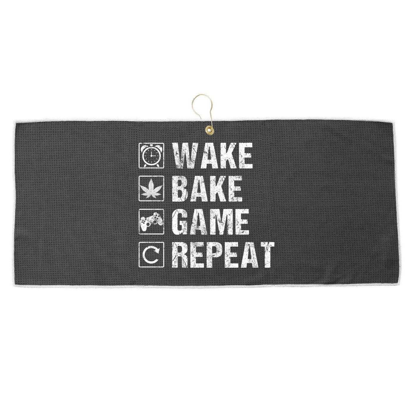 Wake Bake Game Repeat Video Game Weed Smoker Pot Gift Large Microfiber Waffle Golf Towel