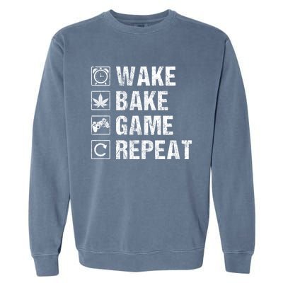 Wake Bake Game Repeat Video Game Weed Smoker Pot Gift Garment-Dyed Sweatshirt