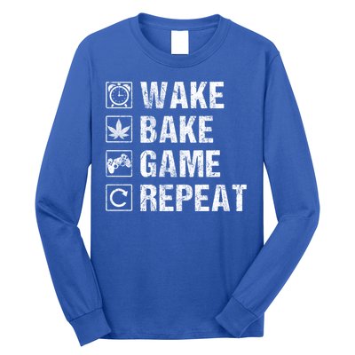 Wake Bake Game Repeat Video Game Weed Smoker Pot Gift Long Sleeve Shirt