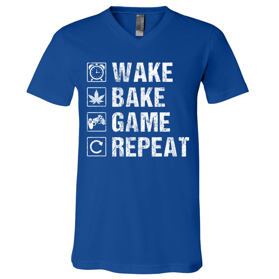Wake Bake Game Repeat Video Game Weed Smoker Pot Gift V-Neck T-Shirt