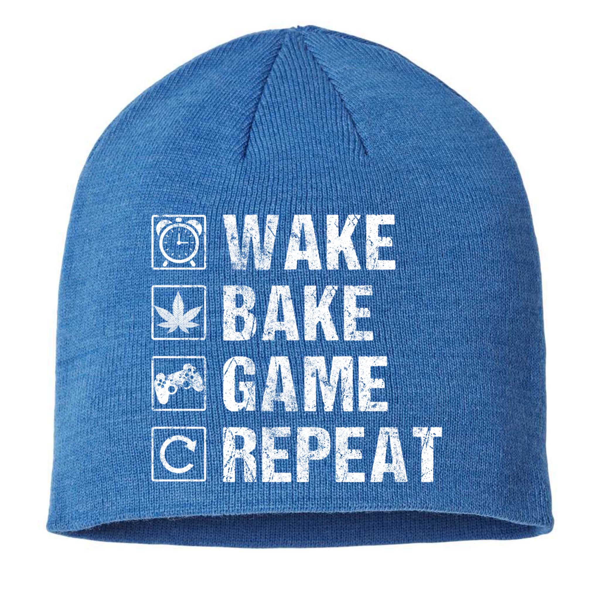 Wake Bake Game Repeat Video Game Weed Smoker Pot Gift Sustainable Beanie