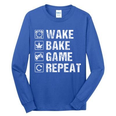 Wake Bake Game Repeat Video Game Weed Smoker Pot Gift Tall Long Sleeve T-Shirt