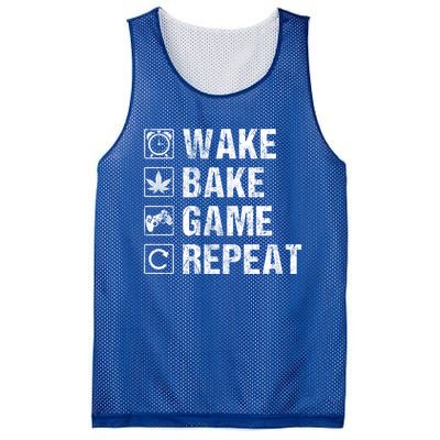 Wake Bake Game Repeat Video Game Weed Smoker Pot Gift Mesh Reversible Basketball Jersey Tank