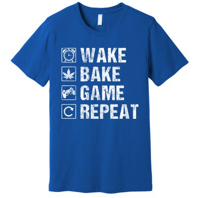 Wake Bake Game Repeat Video Game Weed Smoker Pot Gift Premium T-Shirt