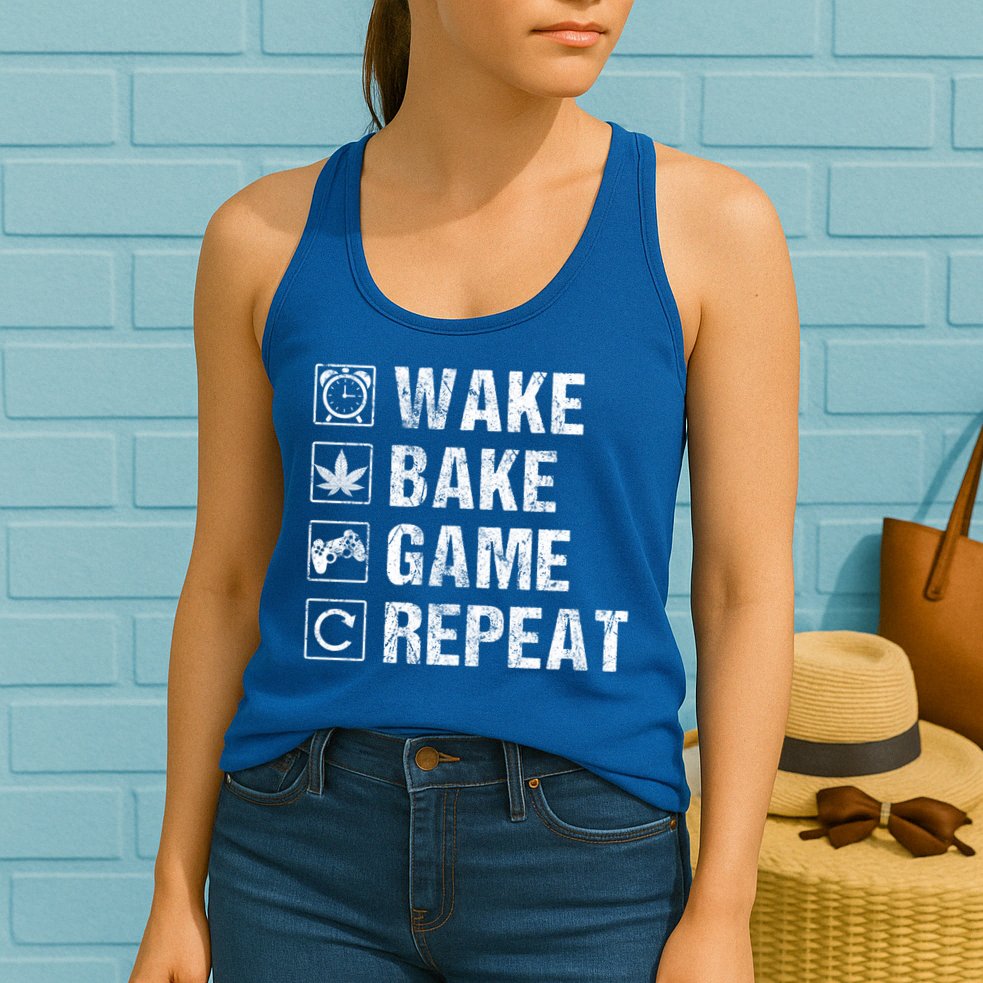 Wake Bake Game Repeat Video Game Weed Smoker Pot Gift Womens Tank Top