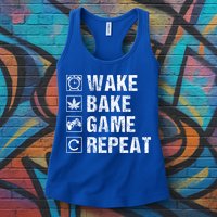 Wake Bake Game Repeat Video Game Weed Smoker Pot Gift Womens Tank Top