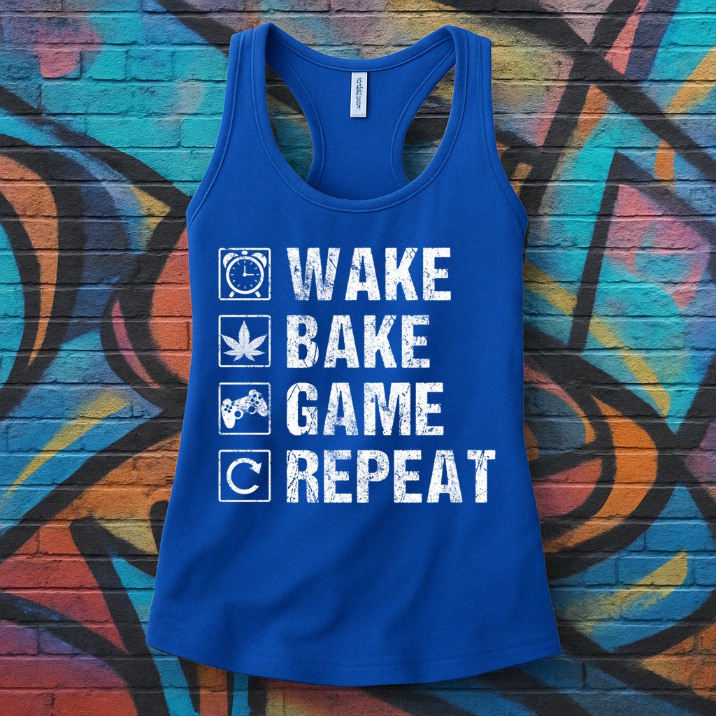Wake Bake Game Repeat Video Game Weed Smoker Pot Gift Womens Tank Top