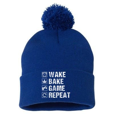 Wake Bake Game Repeat Video Game Weed Smoker Pot Gift Pom Pom 12in Knit Beanie