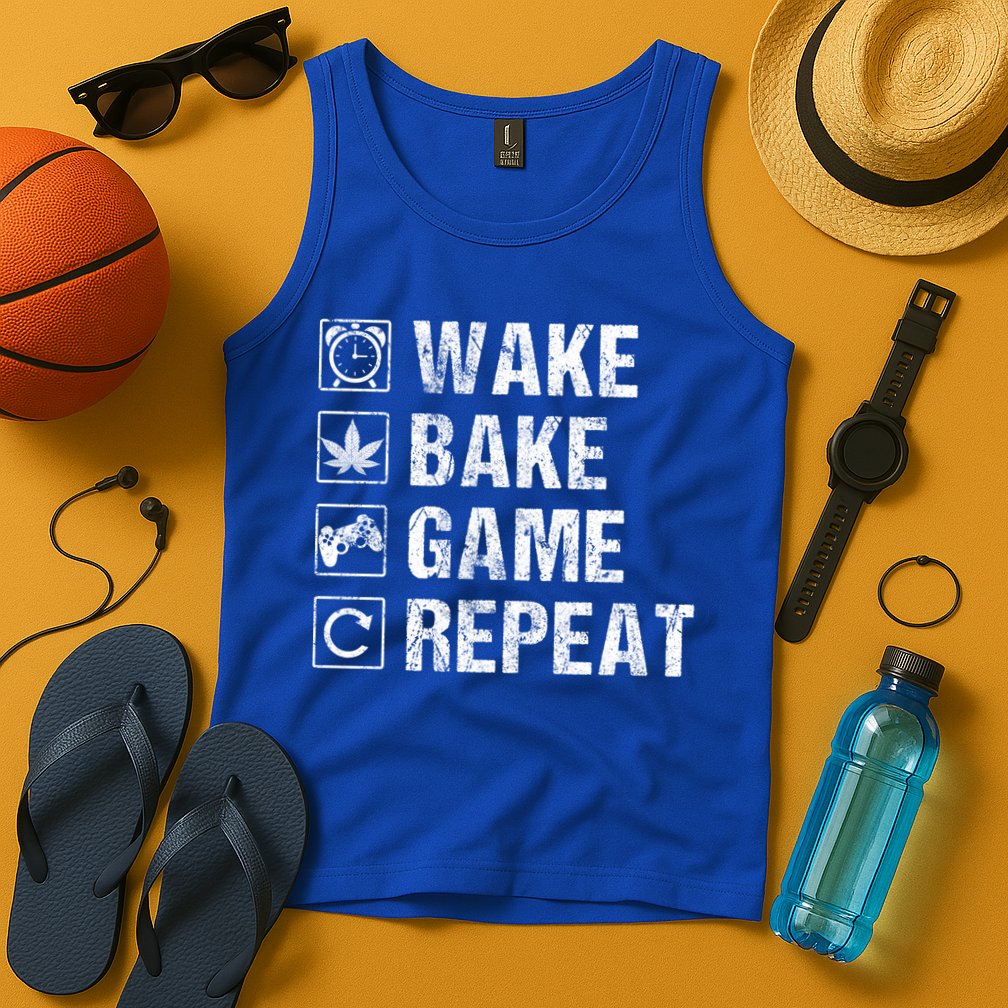 Wake Bake Game Repeat Video Game Weed Smoker Pot Gift Tank Top