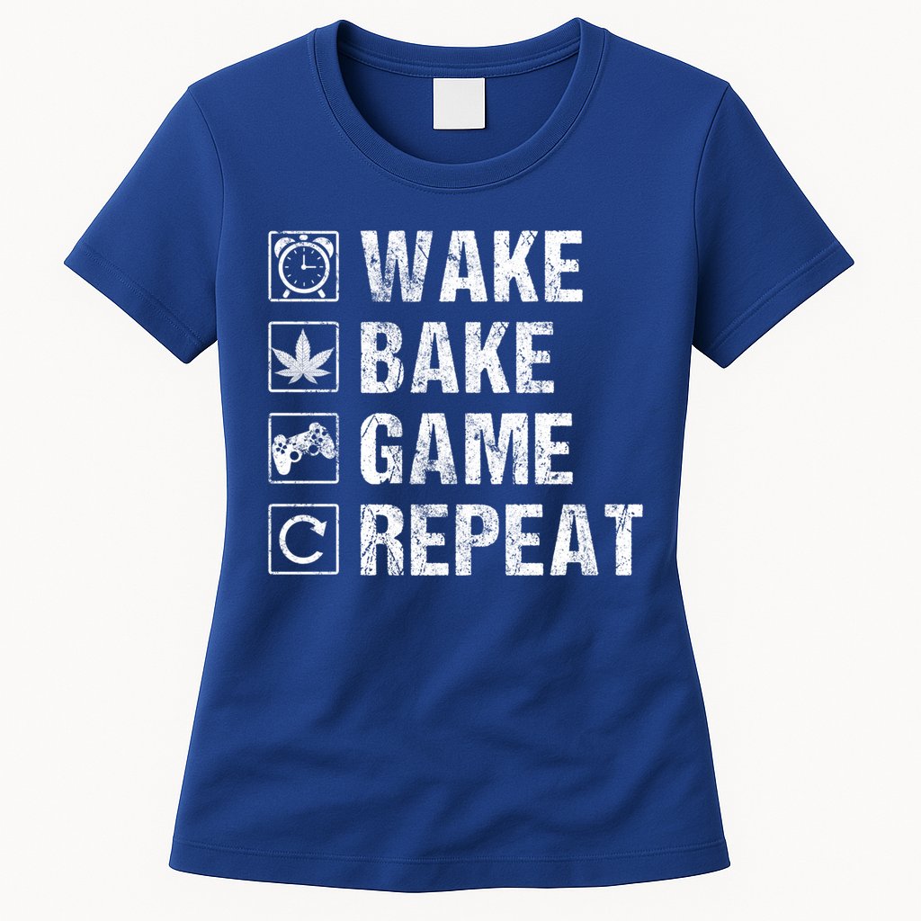 Wake Bake Game Repeat Video Game Weed Smoker Pot Gift Womens T-Shirt